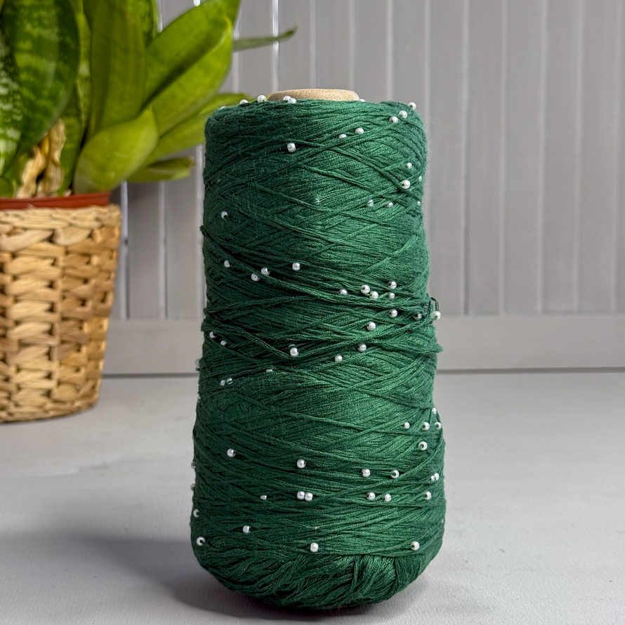Хлопок с бусинами 58 (изумруд)