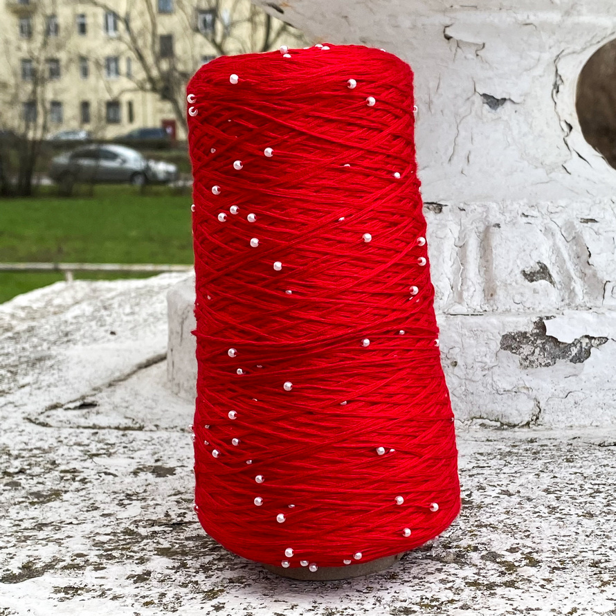 Хлопок с бусинами 9 (красный)