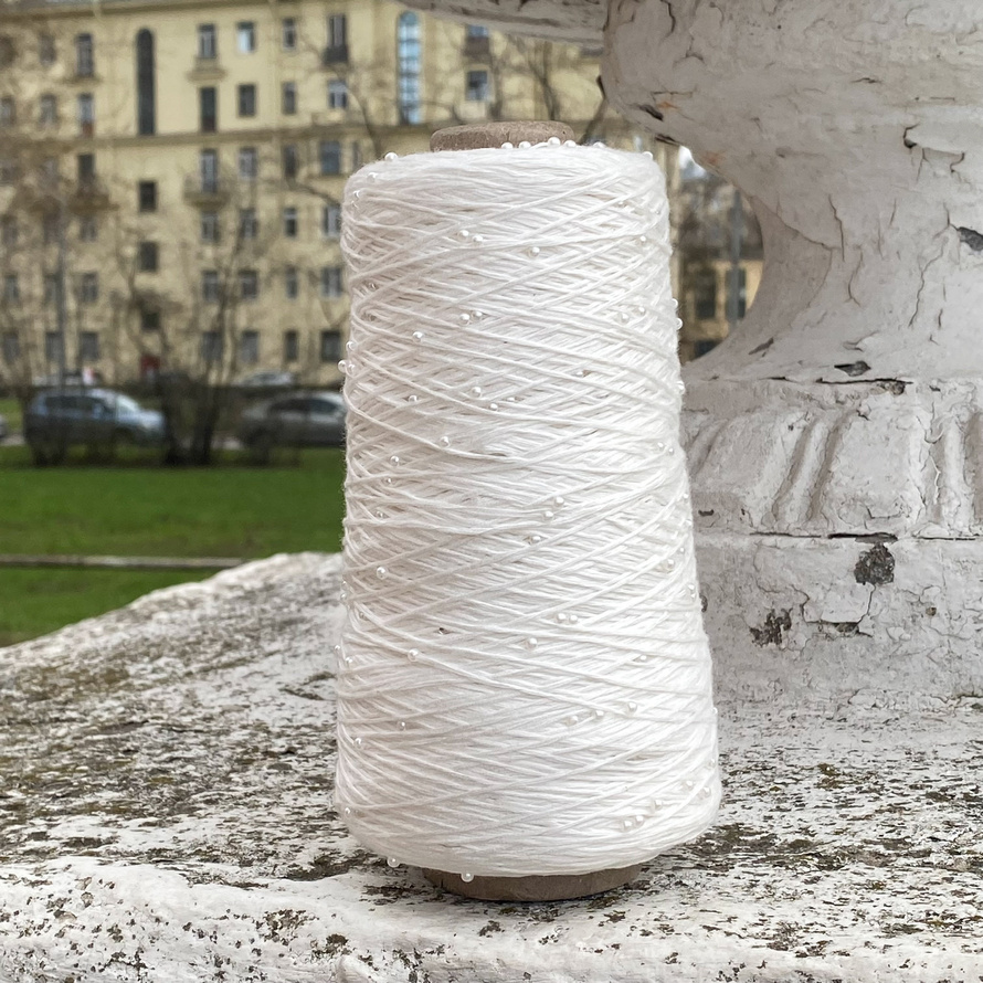 Хлопок с бусинами 17 (белый)